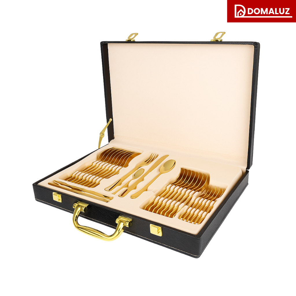 Juego De Cubiertos De Acero Inoxidable 24 Piezas Cuchillo Tenedores Cucharas Dorado
